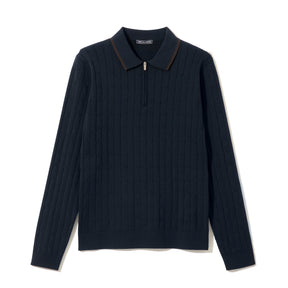 ZHG-W6A4c | SOLOTEX® Cable-Knit Long Sleeve Polo Shirts 85379